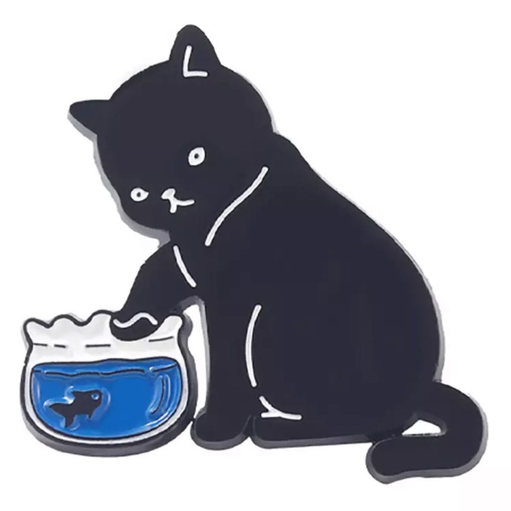 1 LEFT‼️ Black Cat Thief Enamel Pin Sneaky Goldfish Kitty Brooch Blackcat Badge